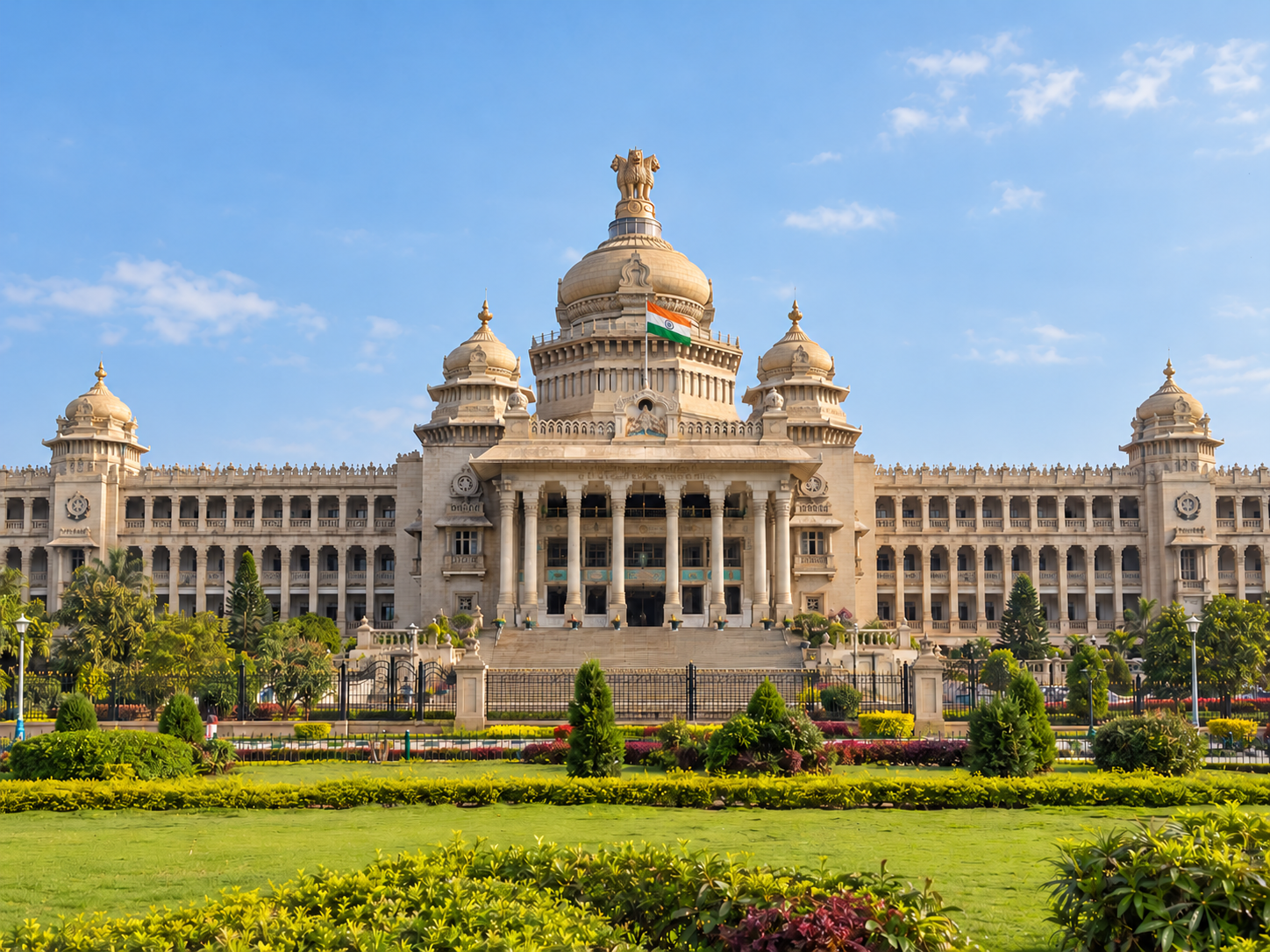 Vidhana Soudha in Bengaluru with the Indian flag