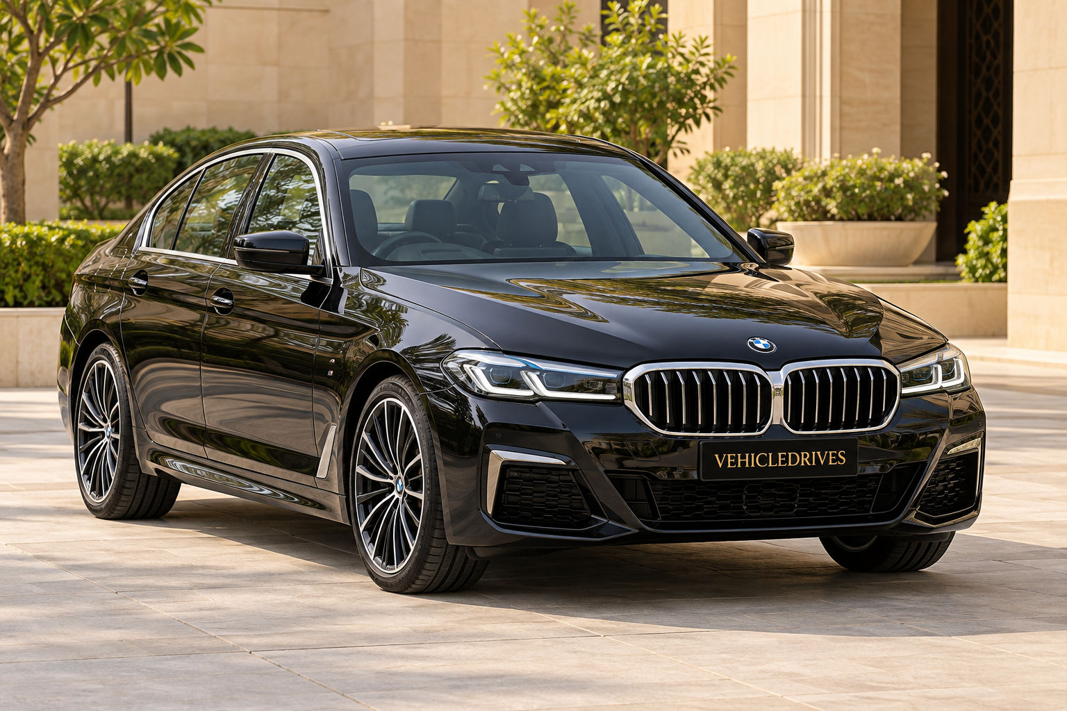 black bmw 5 series on delhi driveway