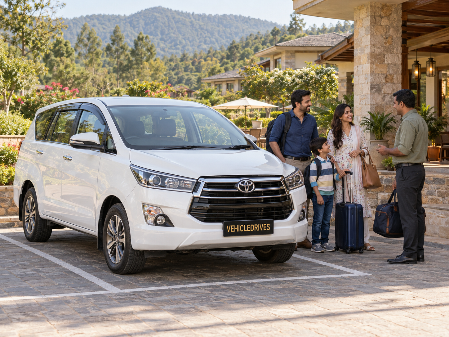 chauffeured family journey at a countryside resort
