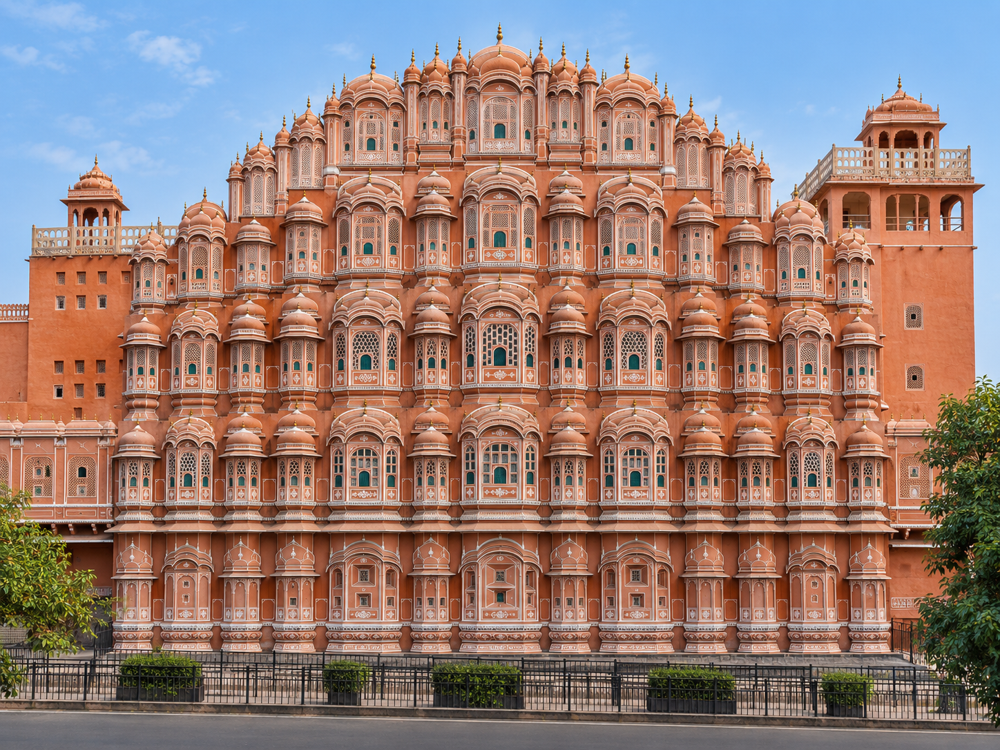 Pink sandstone facade of Hawa Mahal in Jaipur