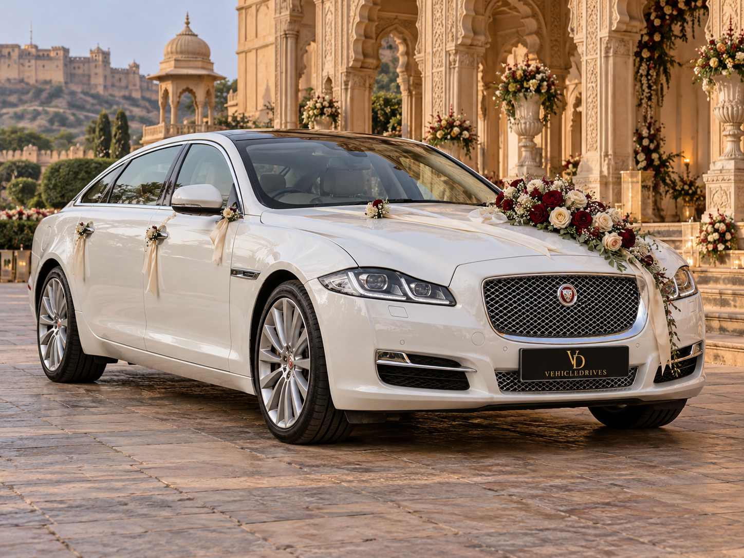 pearl white jaguar at jaipur wedding 2