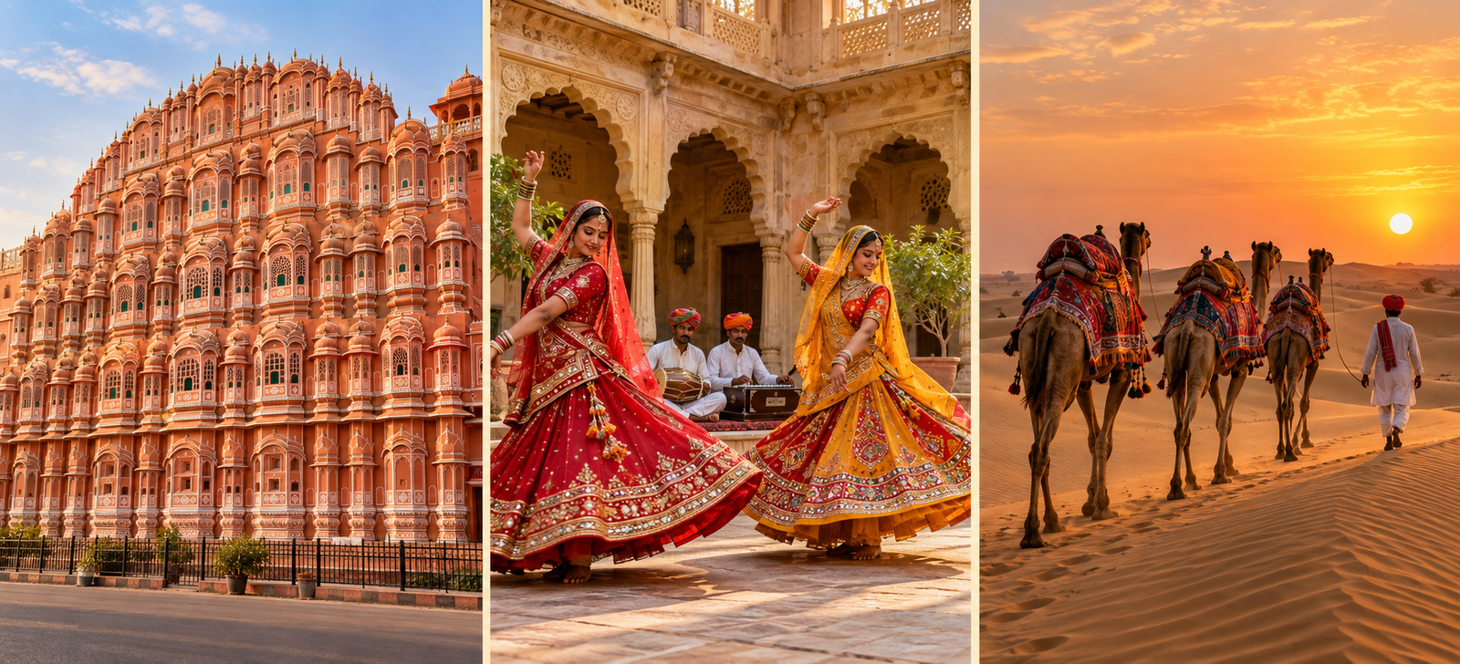 rajasthan hawa mahal, ghoomar, camel caravan