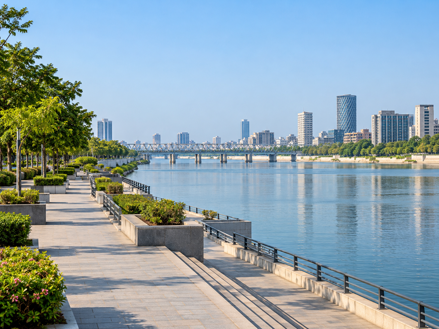 Landscaped promenade at Ahmedabad's Sabarmati Riverfront
