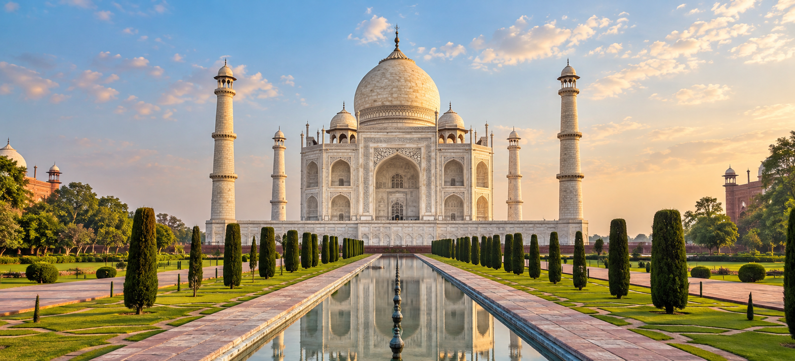 taj mahal garden at sunrise 1