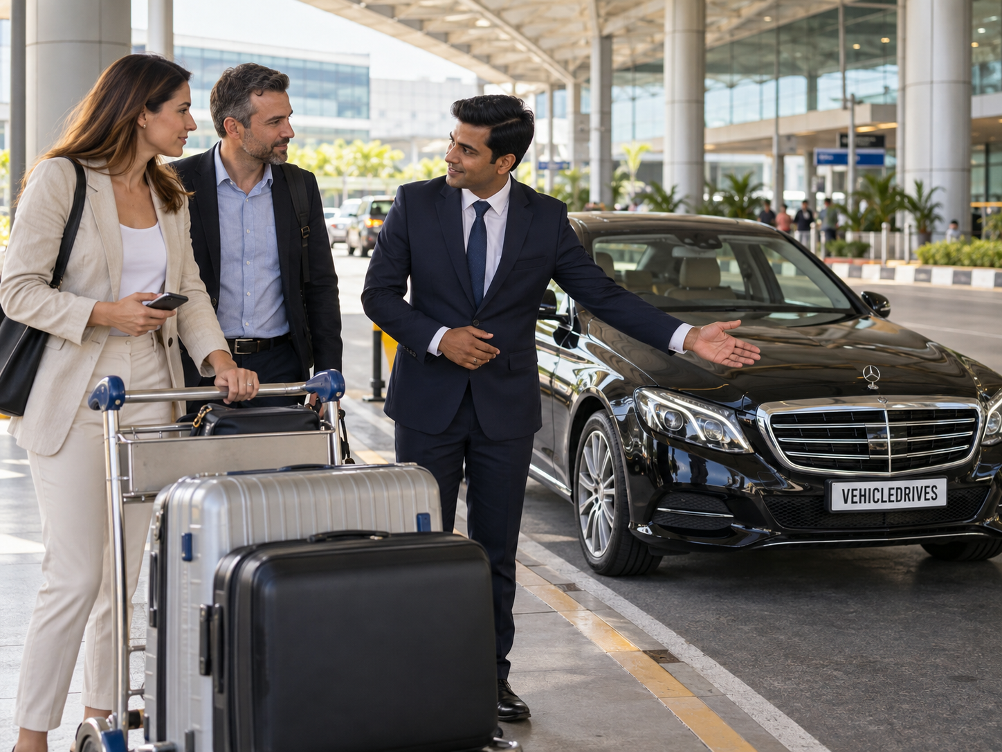welcoming airport arrival with chauffeur car