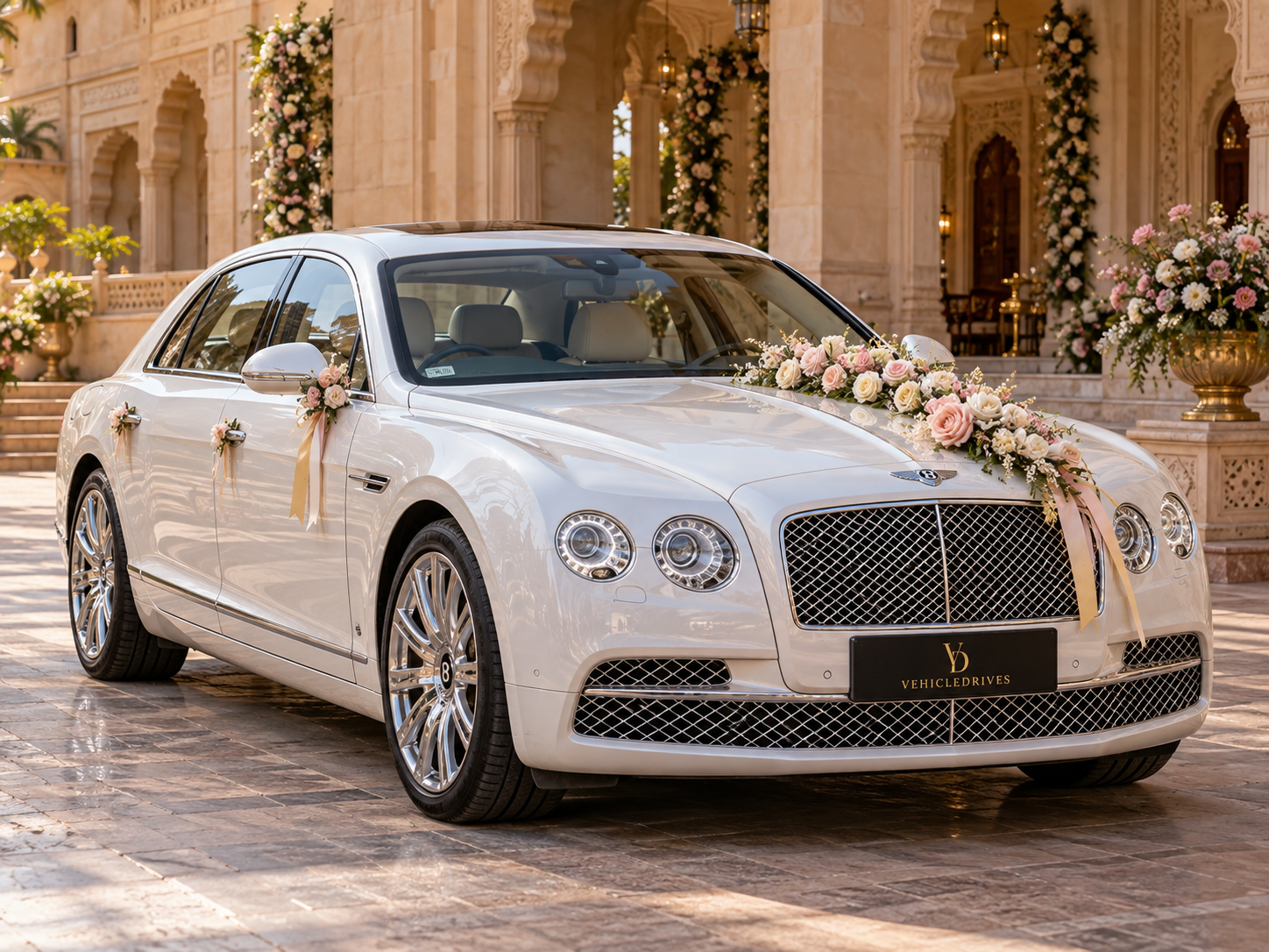 white bentley at an indian heritage wedding